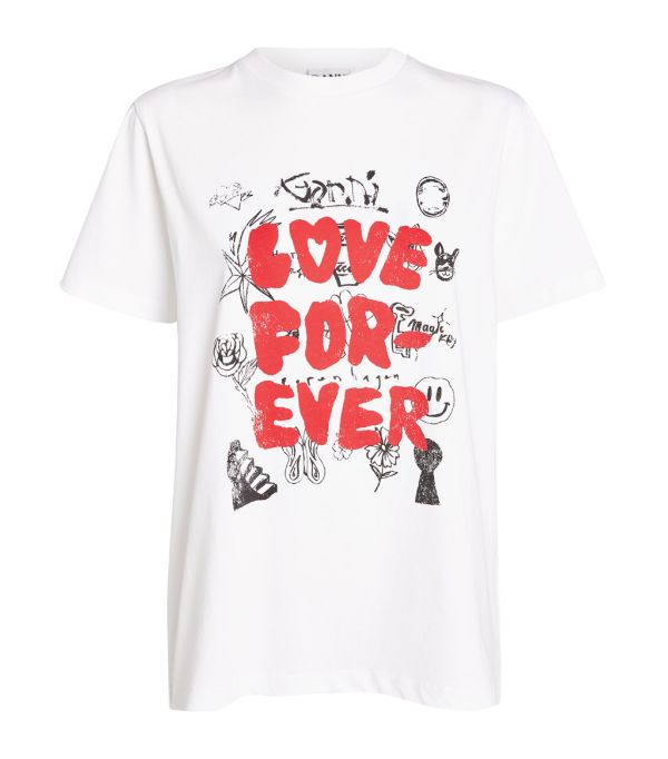 GANNI T2869 Love Forever T-shirt in Bright White