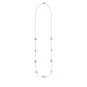 You added <b><u>AB NK10085 Long multi disc necklace in gold, turquoise</u></b> to your cart.