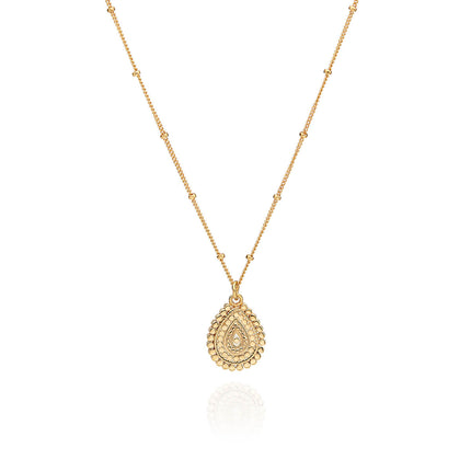 AB 10089 Mosaic scallop teardrop necklace in gold