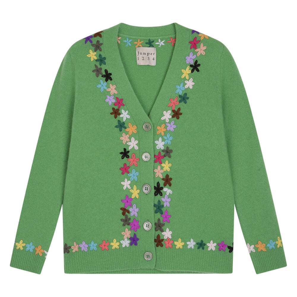 JU Embroidered Cardigan in Bright Green