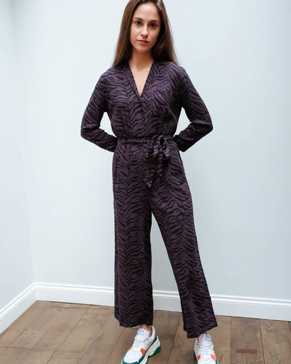 R Callan jumpsuit in charcoal tiger stripe