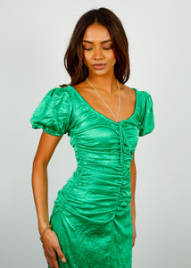 You added <b><u>GANNI F7680 Crinkled Satin Midi Dress in Green</u></b> to your cart.
