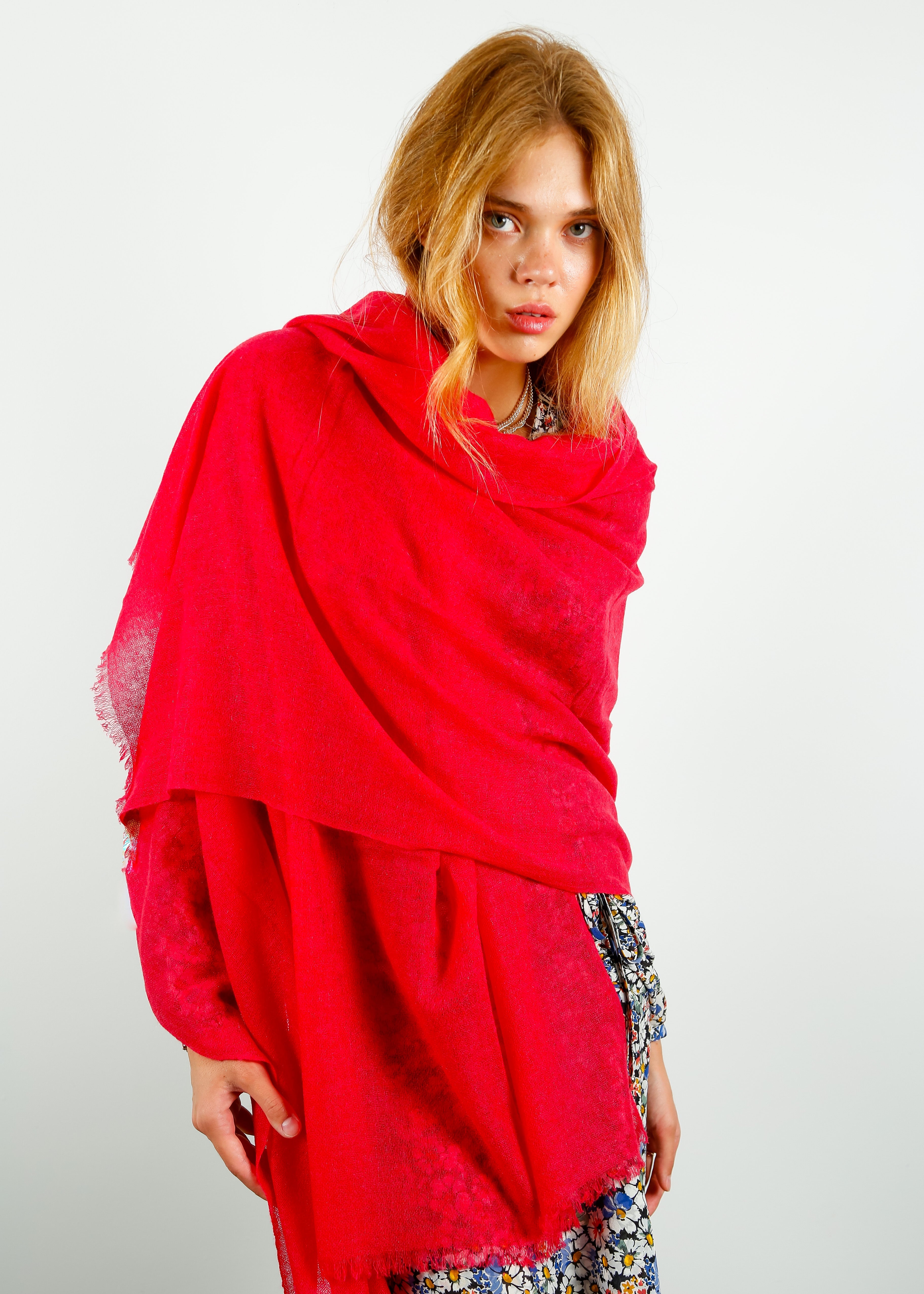 CALEIDO Cashmere Gauze Scarf in Bright Rose
