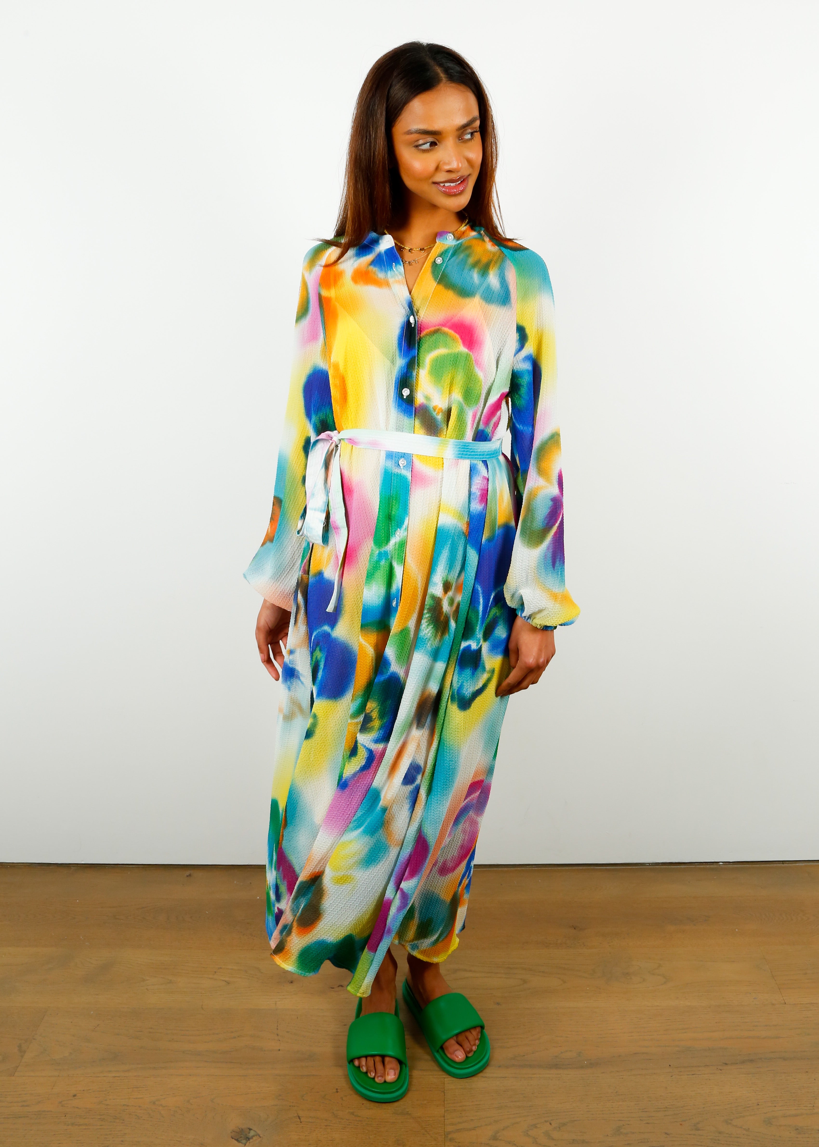 EA Dazzling Belted Maxi Dress in Off White