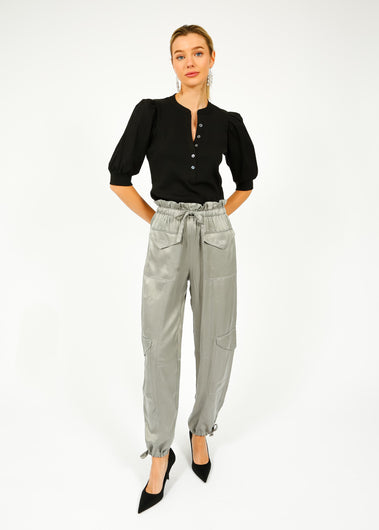GANNI F8609 Washed Satin Pants in Frost Grey