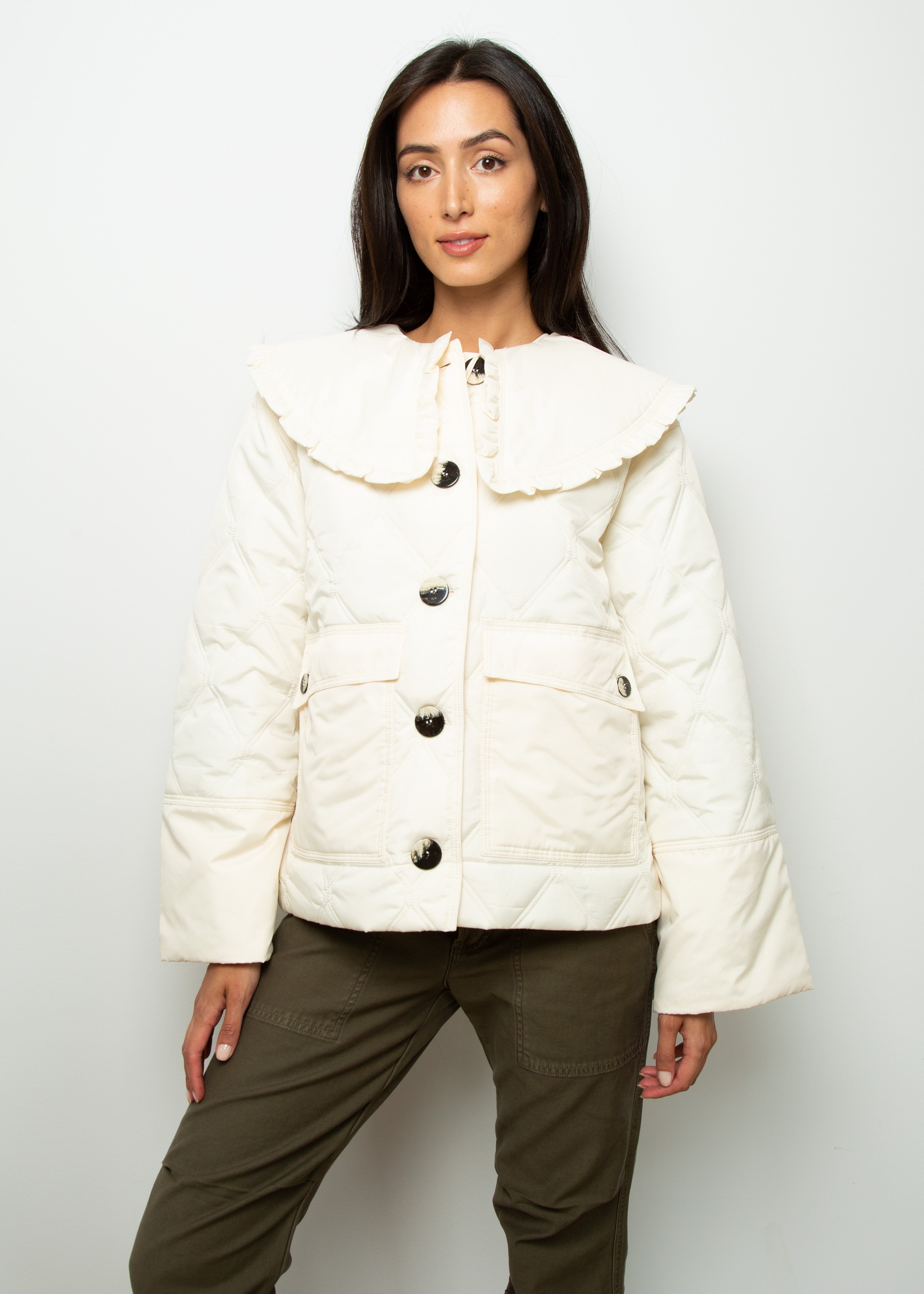 GANNI F7159 Recycled Ripstop Quilt Jacket in Egret