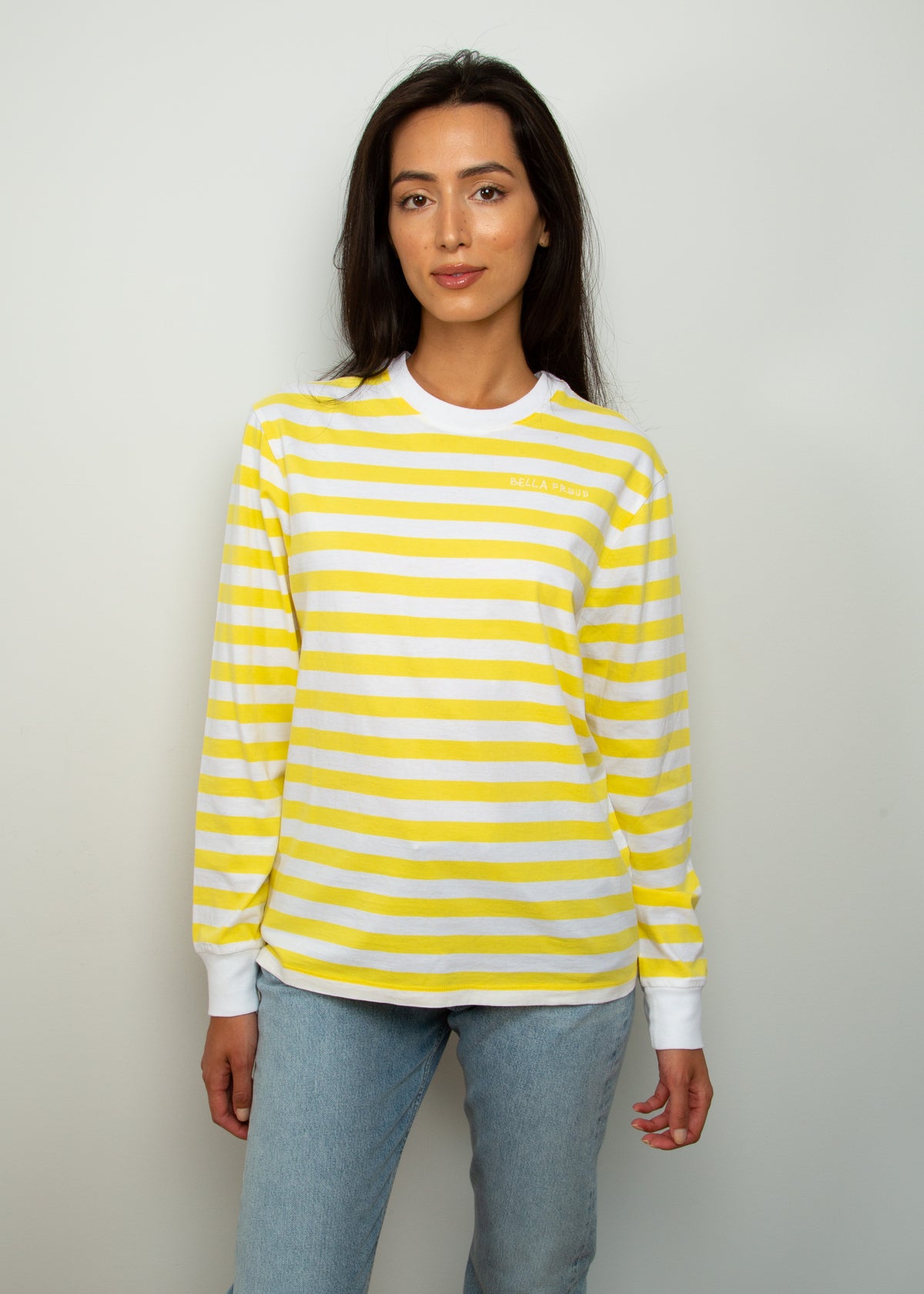 BF LS Striped Top in Yellow, White
