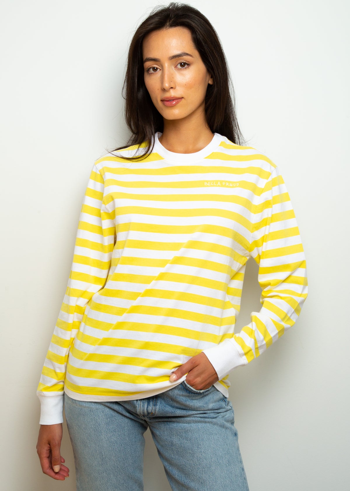 BF LS Striped Top in Yellow, White