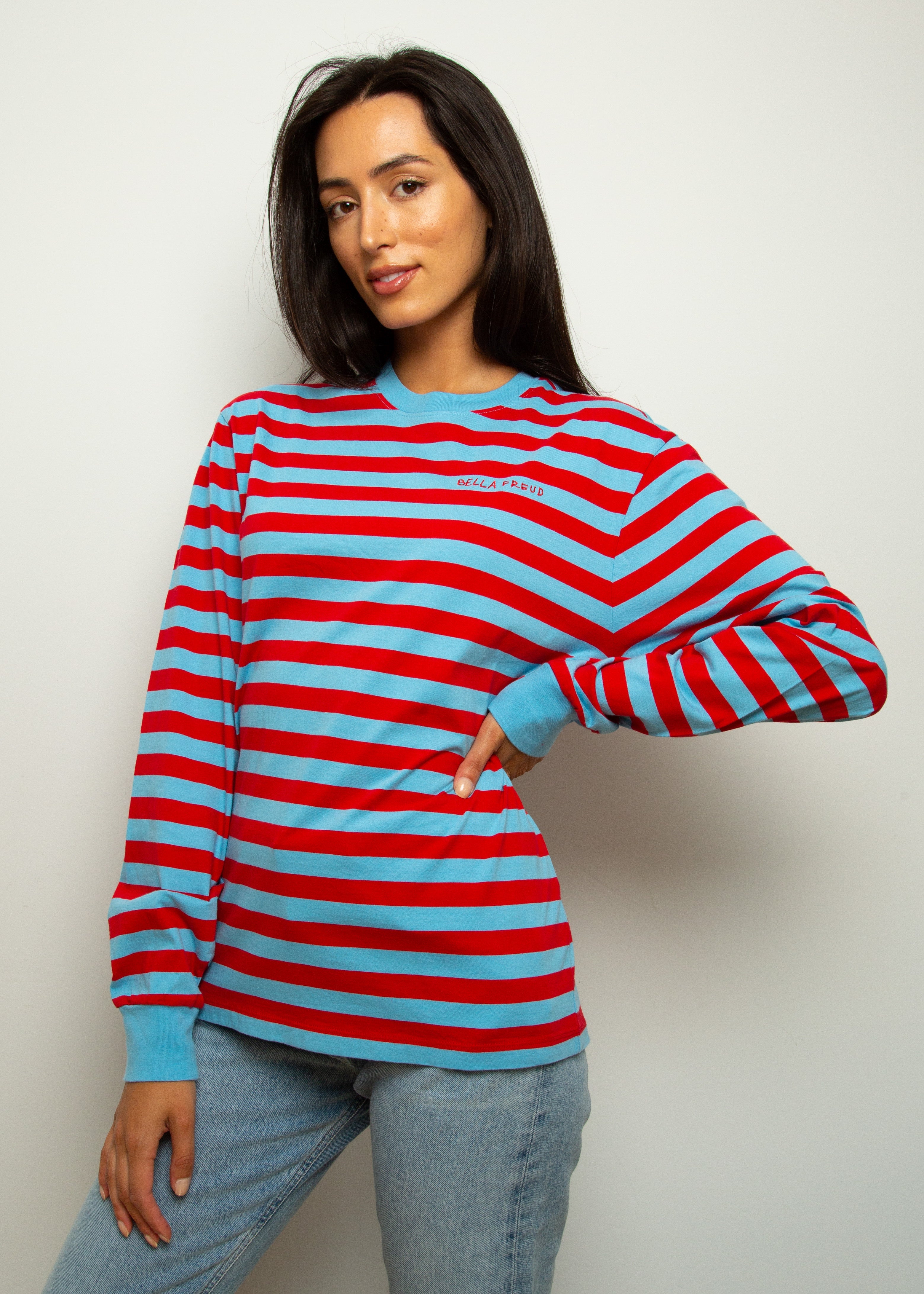 BF LS Striped Top in Blue, Red