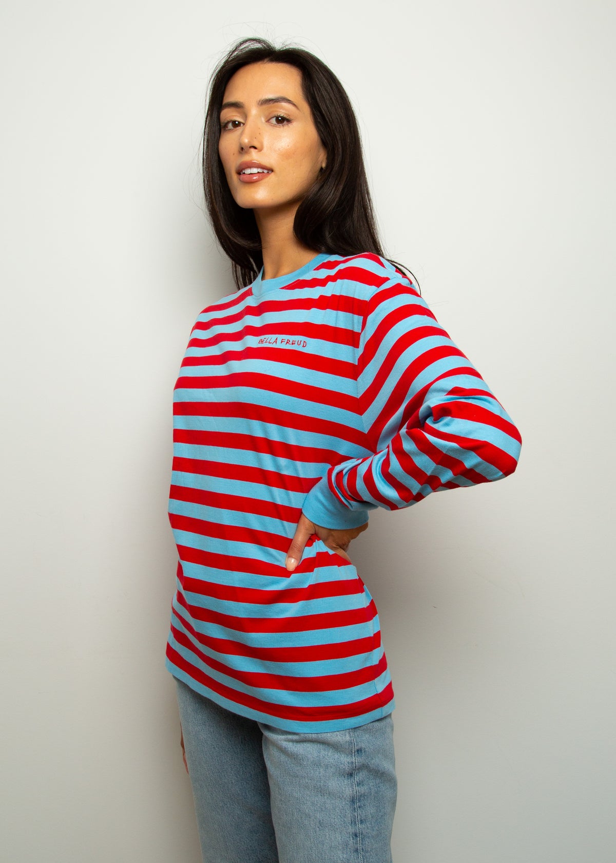 BF LS Striped Top in Blue, Red