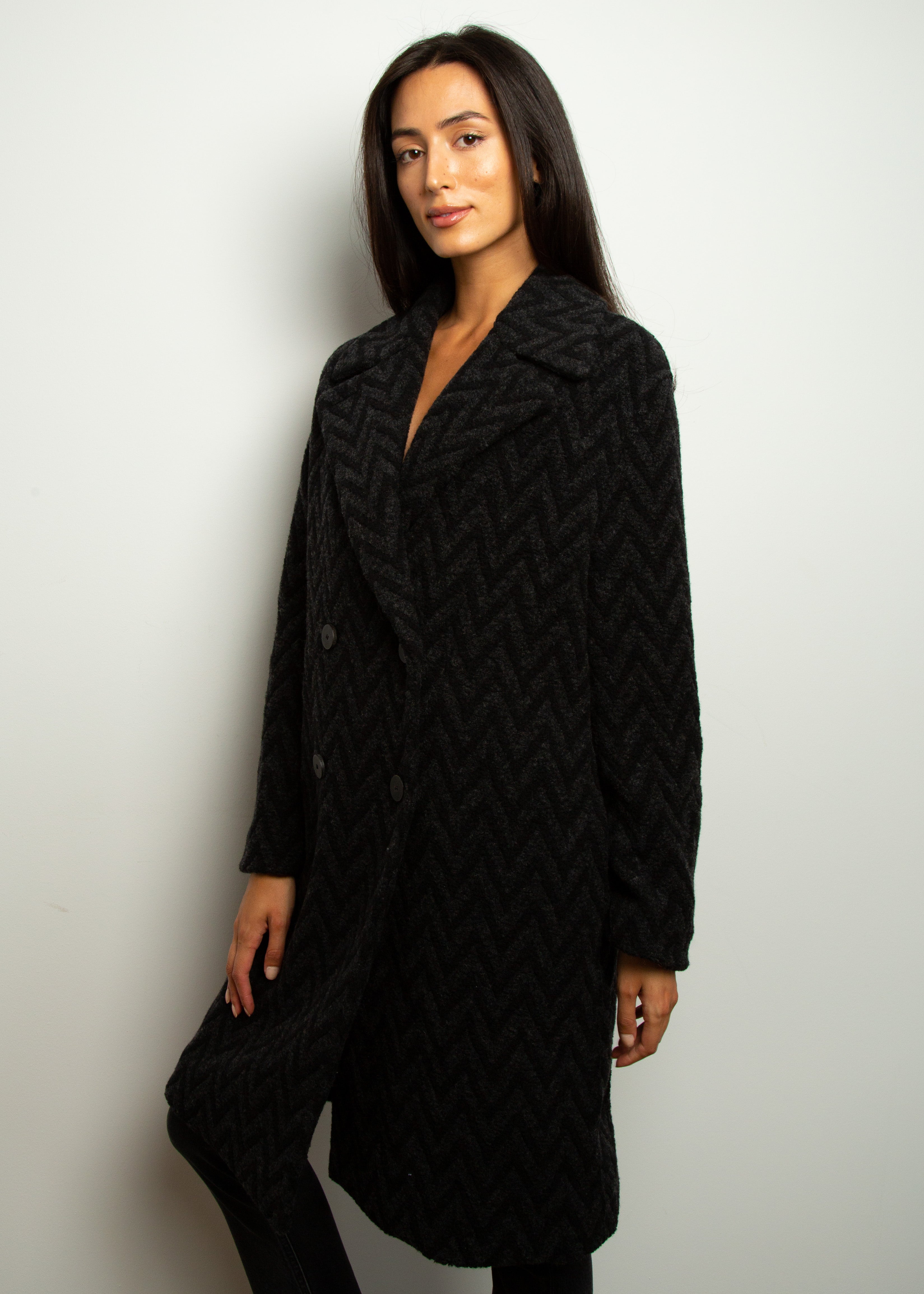 HW Jacquard Boucle Double Breasted Coat in Charcoal