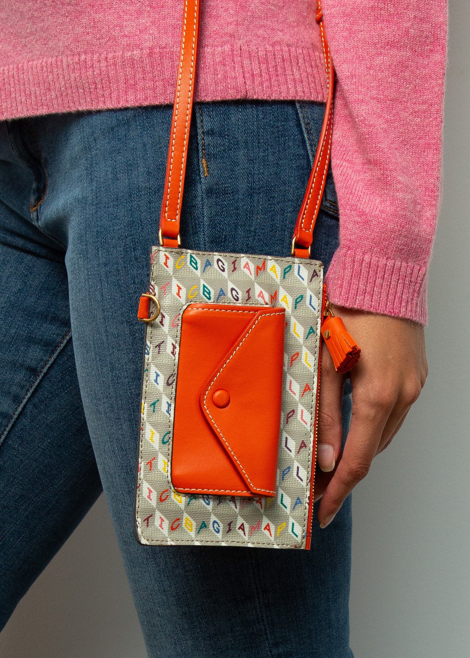 AH Zip Phone Pouch on Strap in Multi, Clementine
