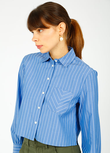 R&B Maxine Stripe Crop Shirt in Blue Stripe