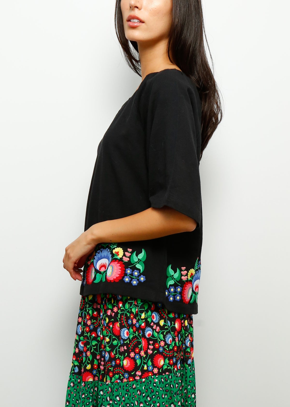 PPL Violet Top in Fire Flower Embroidery 01 Black