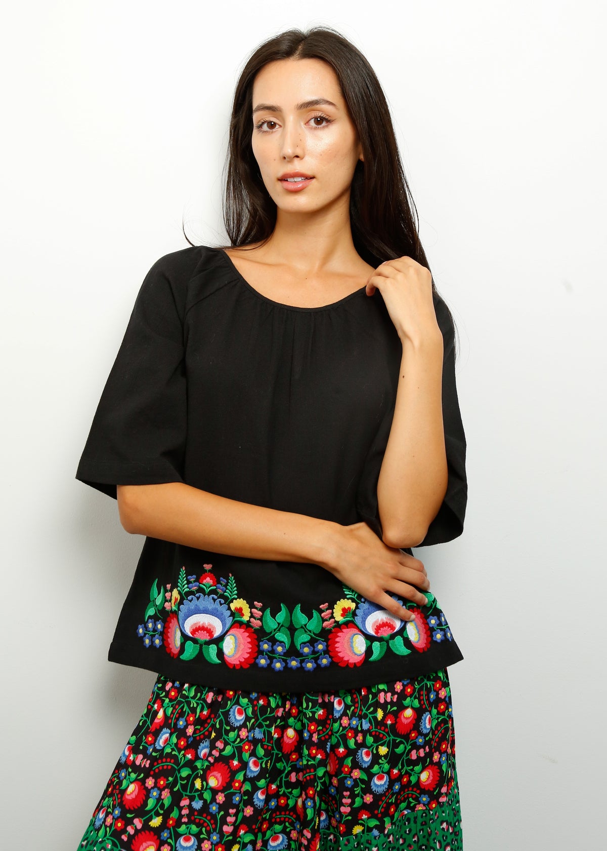 PPL Violet Top in Fire Flower Embroidery 01 Black
