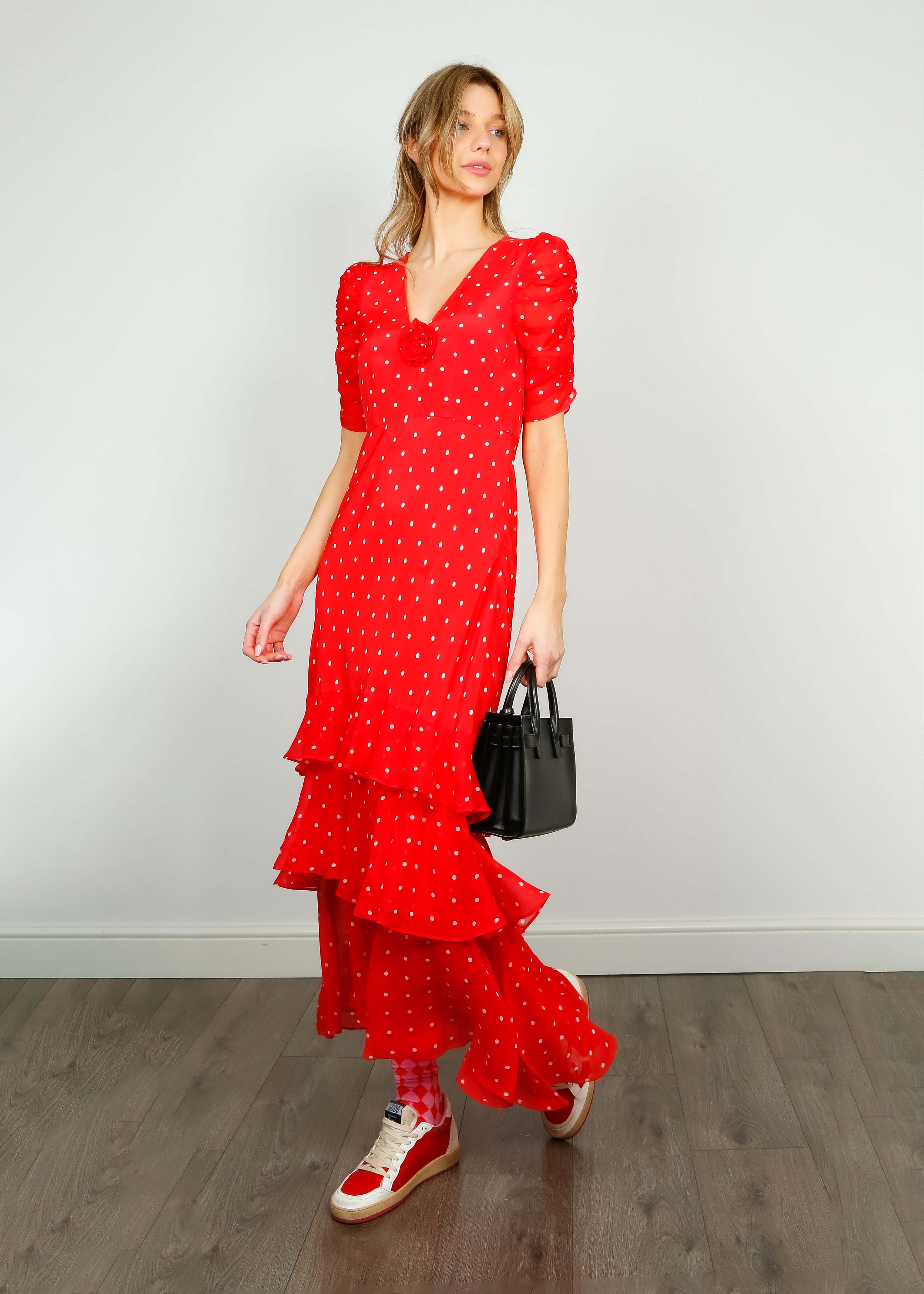 RIXO Rosheen Dress in Red Vintage Spot