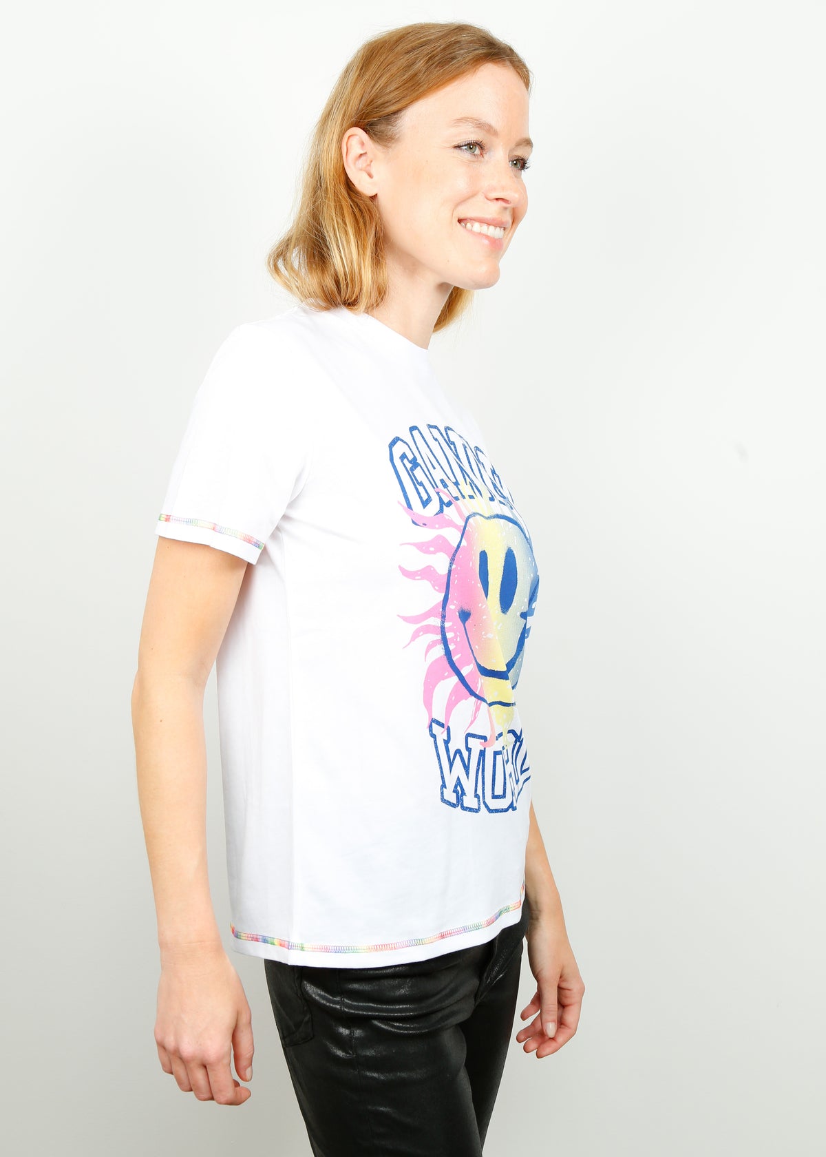 GANNI T3299 Relaxed Smiley Tee in White