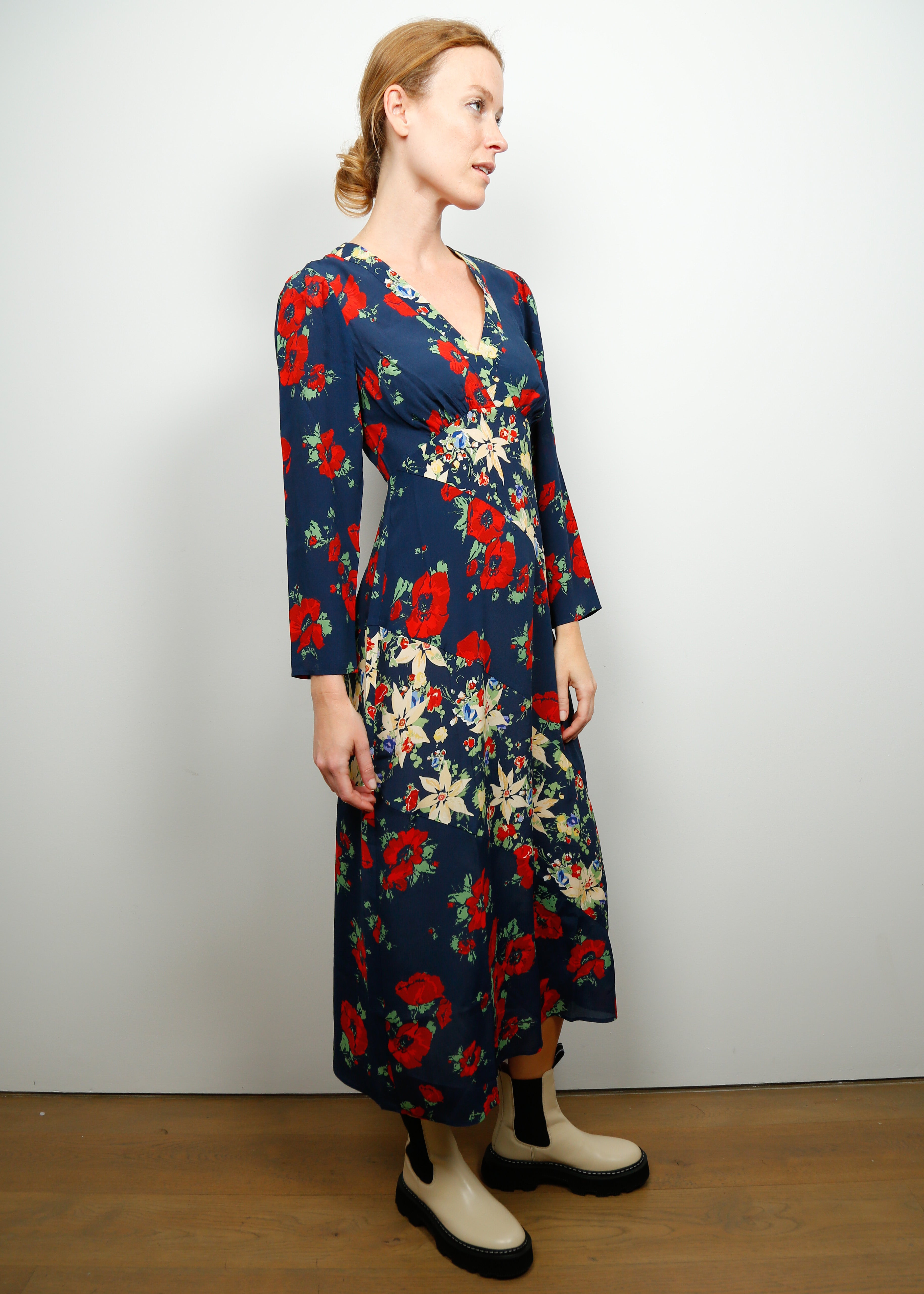 RIXO Hepburn Dress in Navy Star Floral Mix