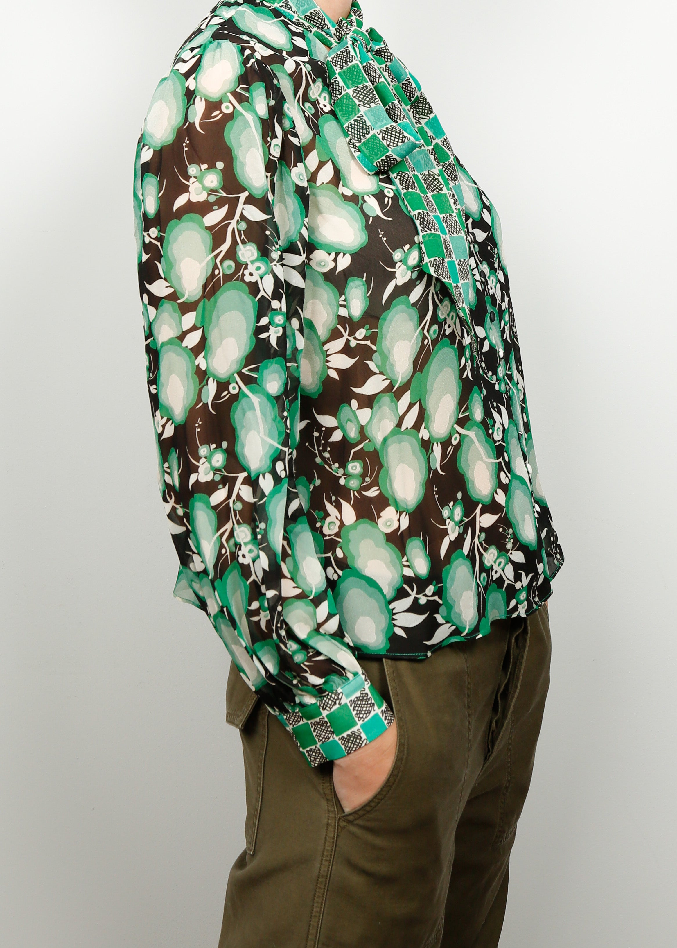 RIXO Thompson Blouse in Green Starlet Floral