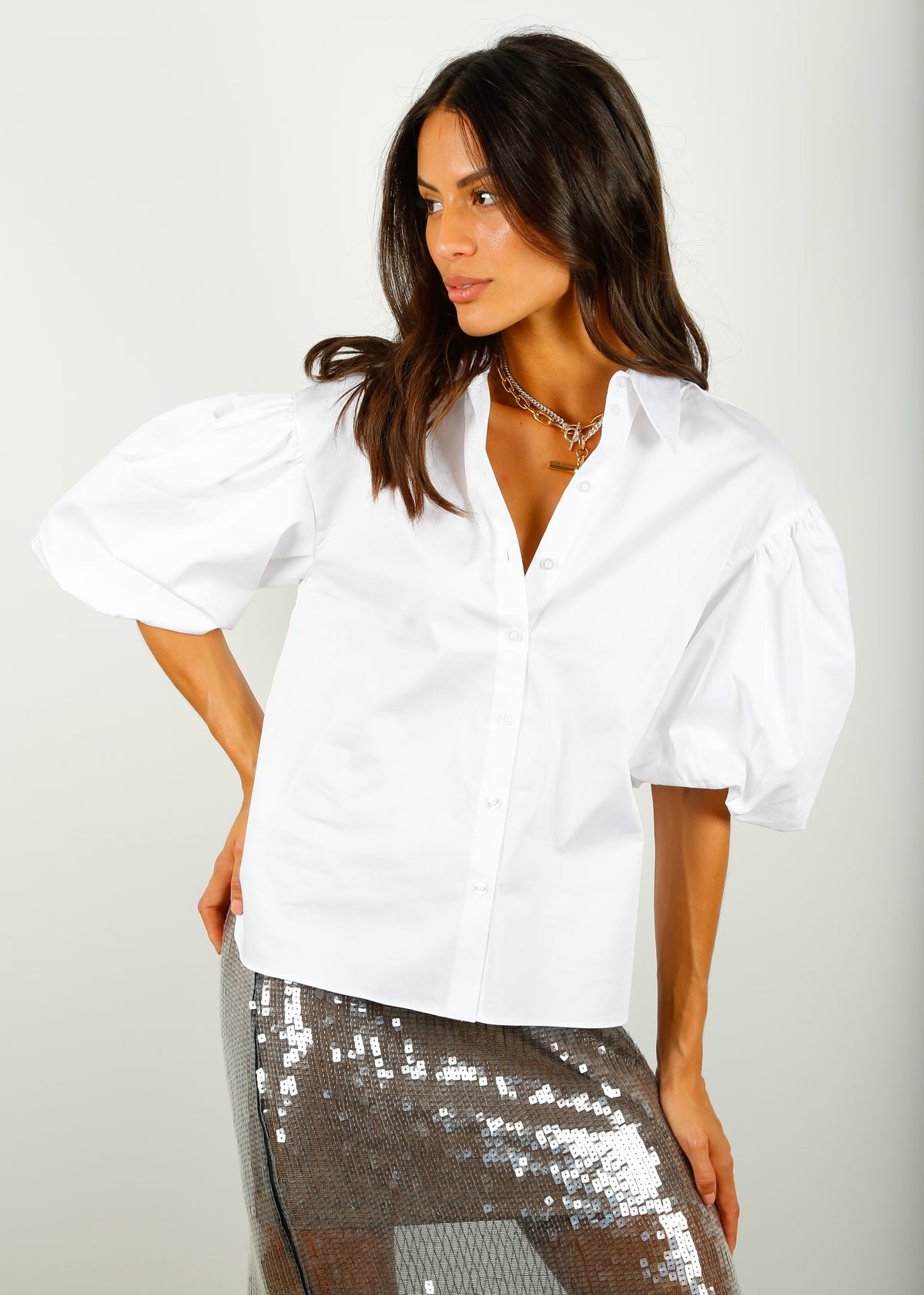 SLF Robyn Puff Sleeve Shirt in White
