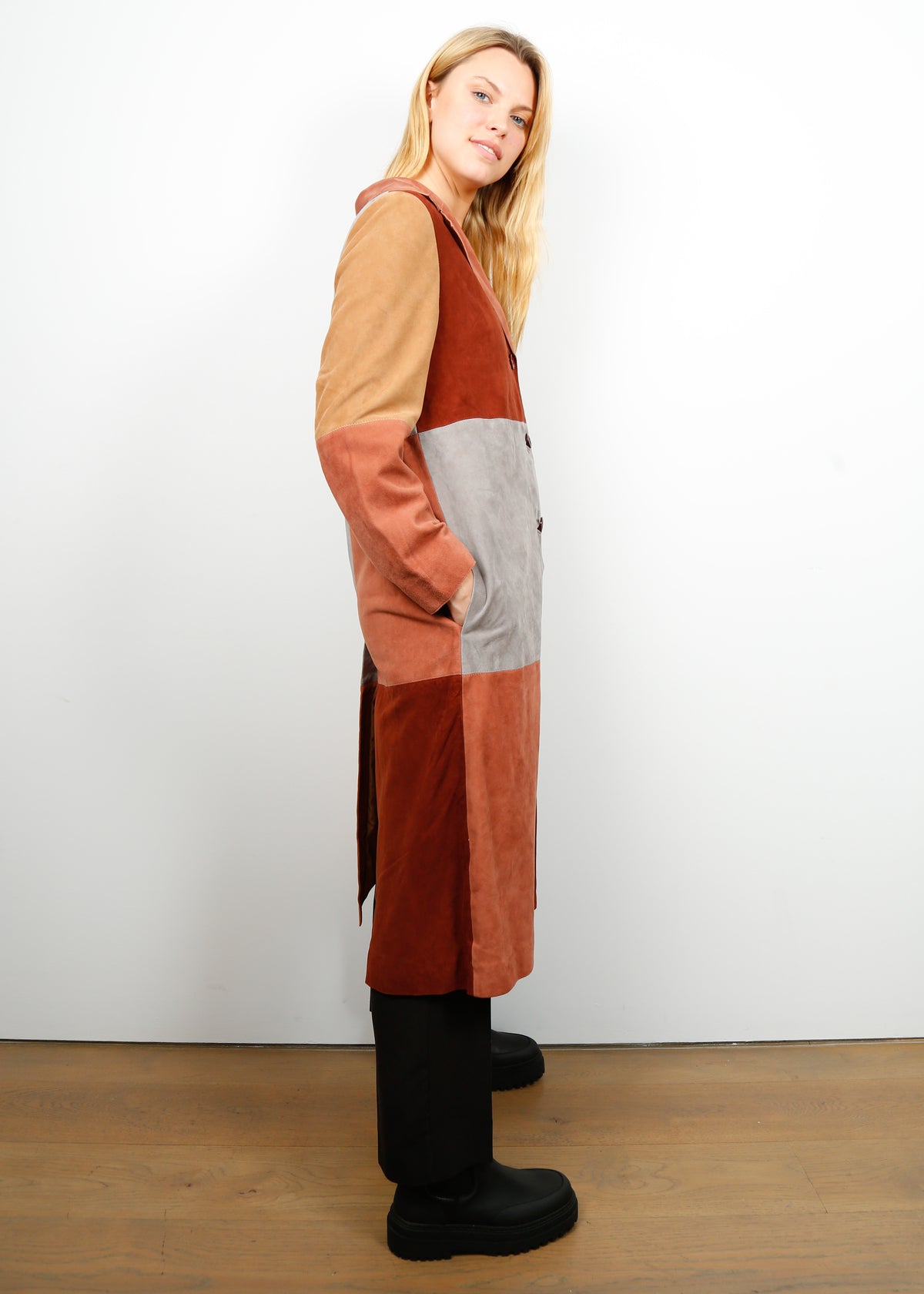 RIXO Lindsey Coat in Patchwork Autumn