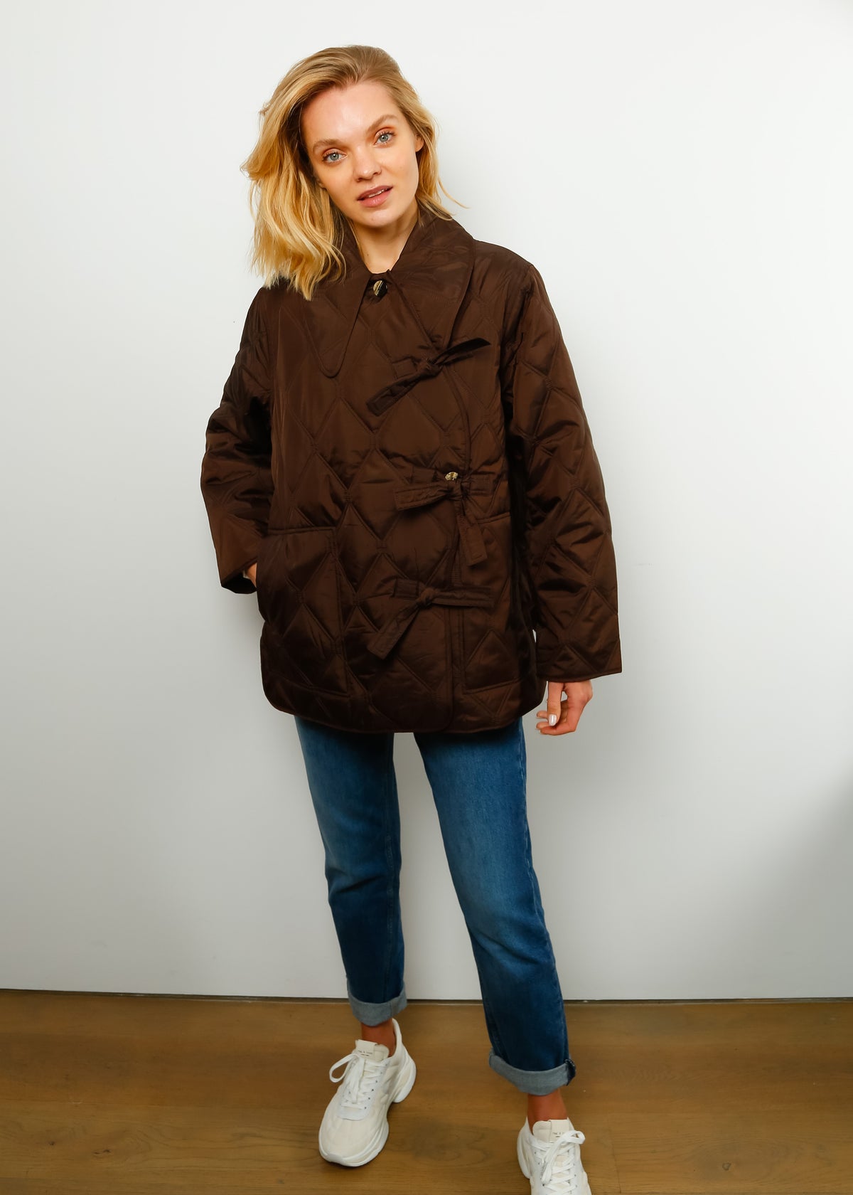 GANNI F7445 Ripstop Quilt Jacket in Mole