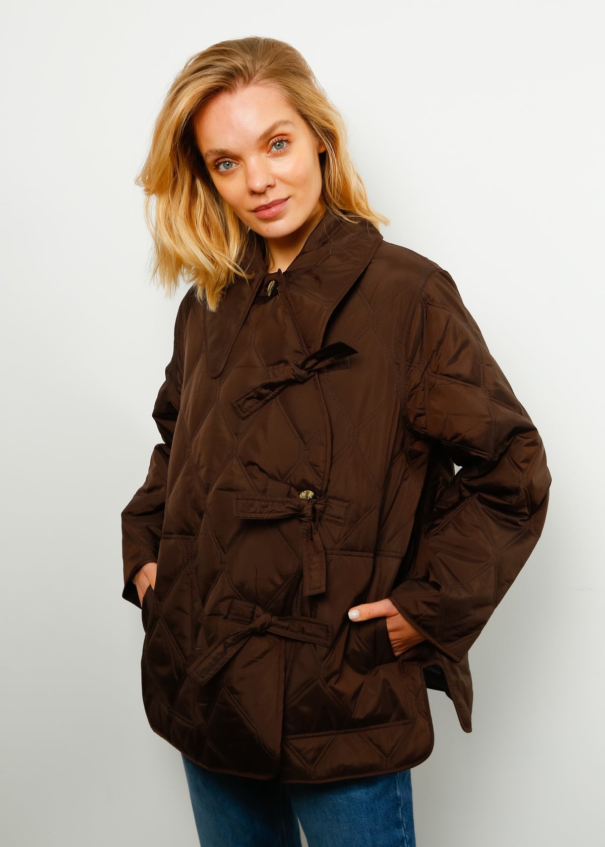 GANNI F7445 Ripstop Quilt Jacket in Mole