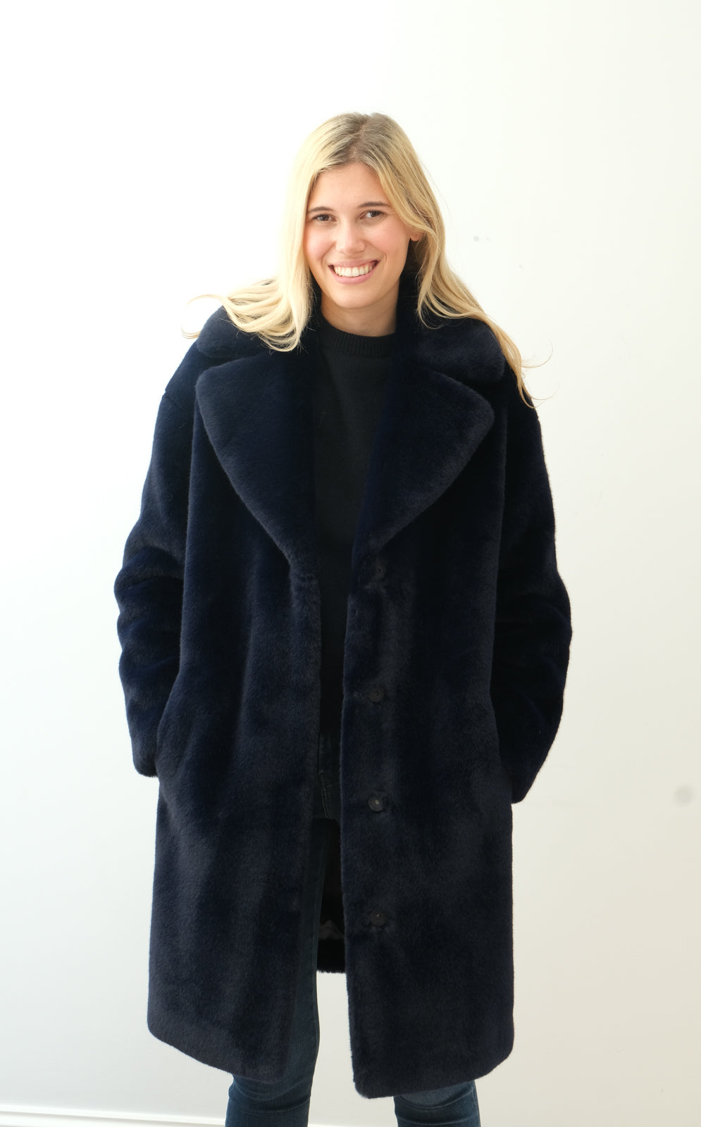 STAND Camille cocoon coat in navy