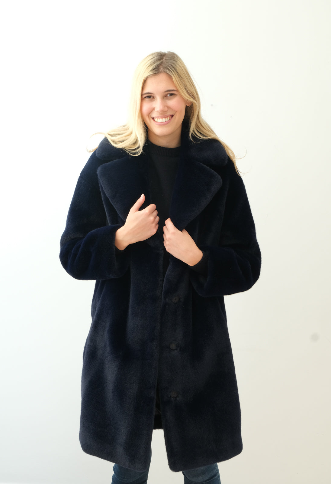 STAND Camille cocoon coat in navy