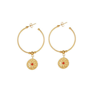 You added <b><u>Flora hoop earrings in gold with red stone</u></b> to your cart.