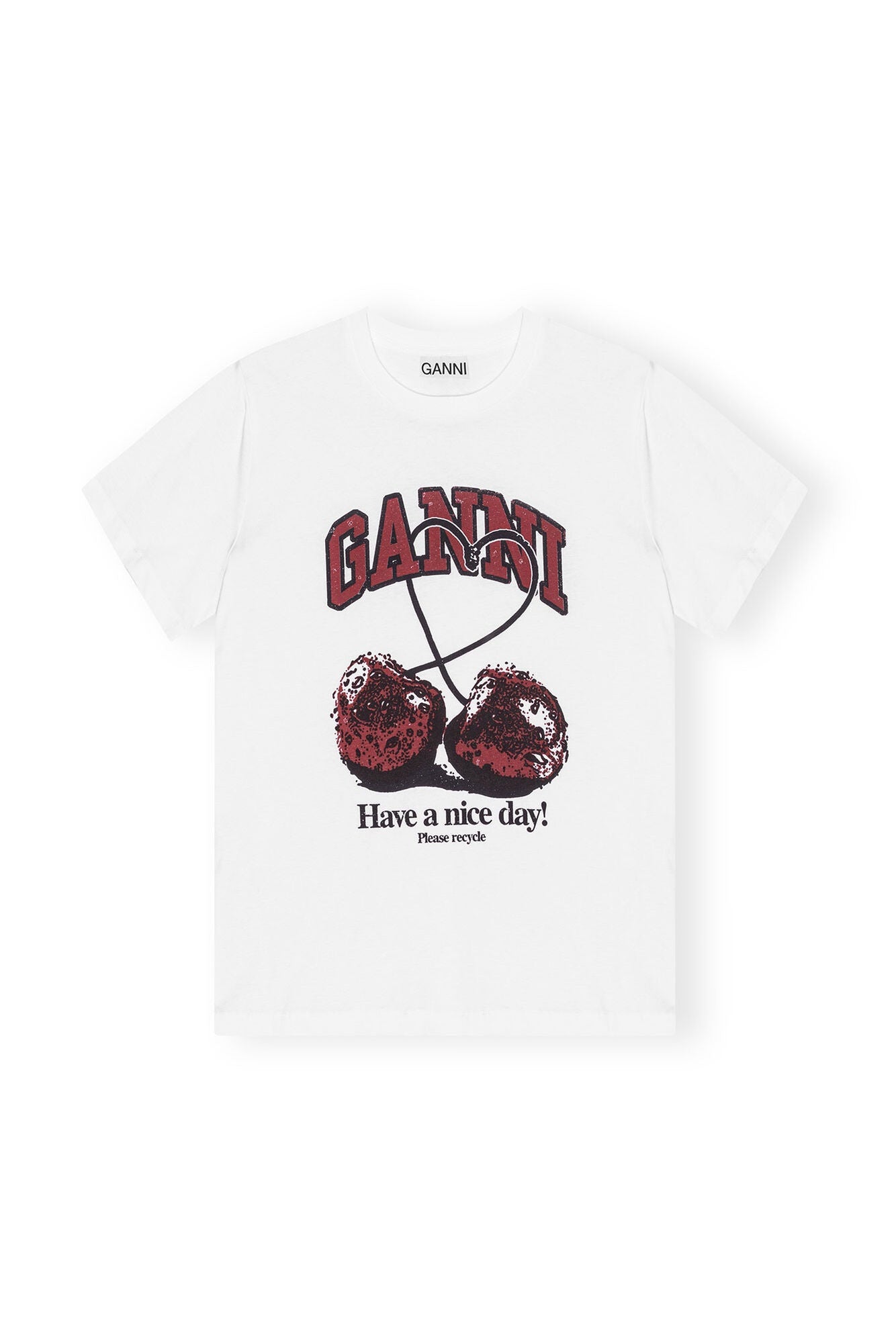 GANNI T3860 Cherry Relaxed Tee in White