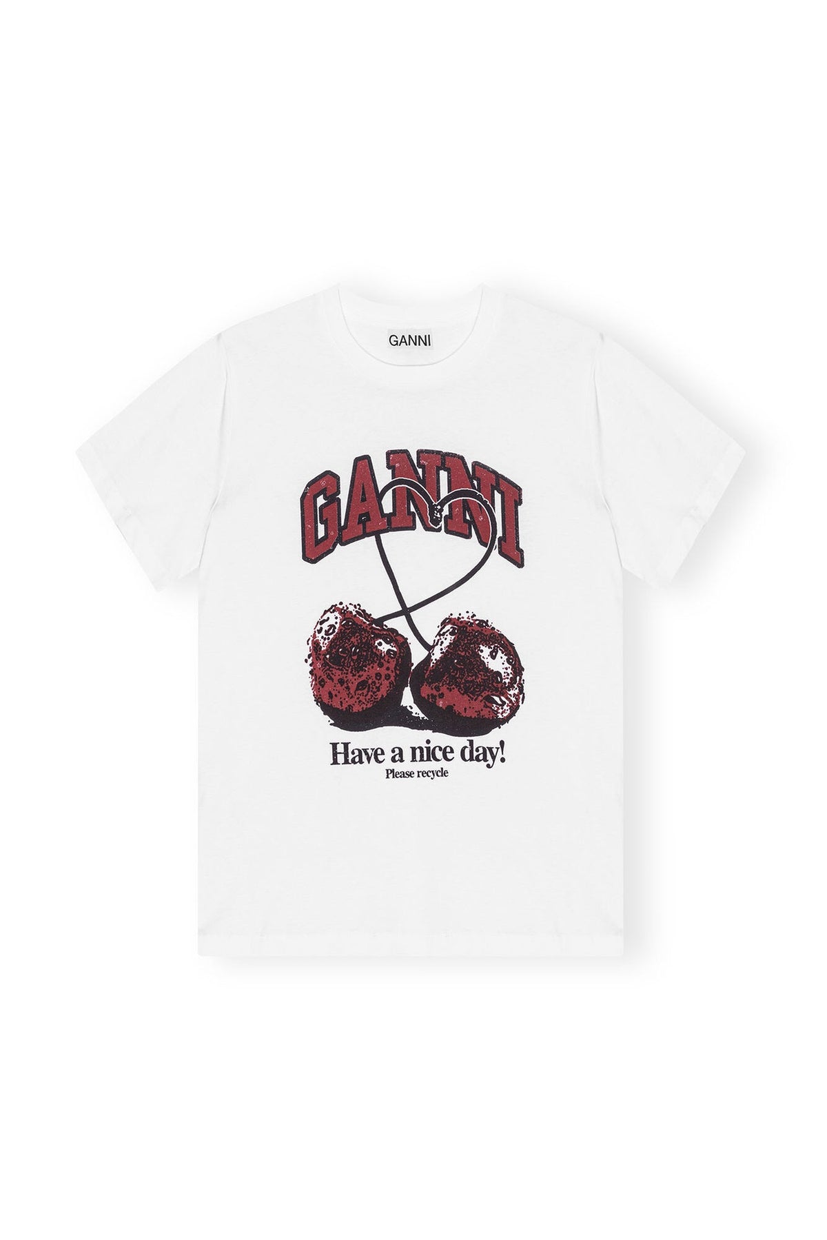 GANNI T3860 Cherry Relaxed Tee in White