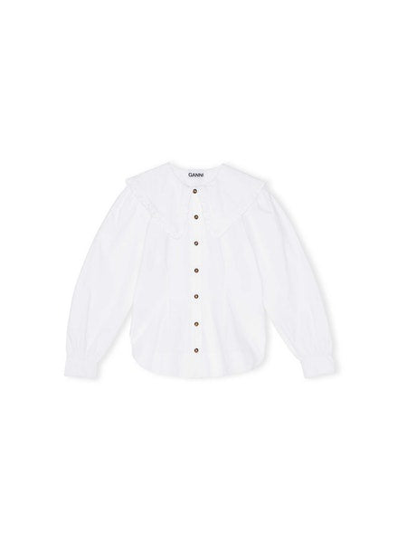 GANNI F5500 Cotton Poplin Fitted Shirt in White