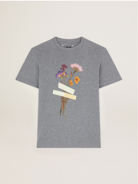 GG Golden Flowers and Tapes T-shirt in Grey