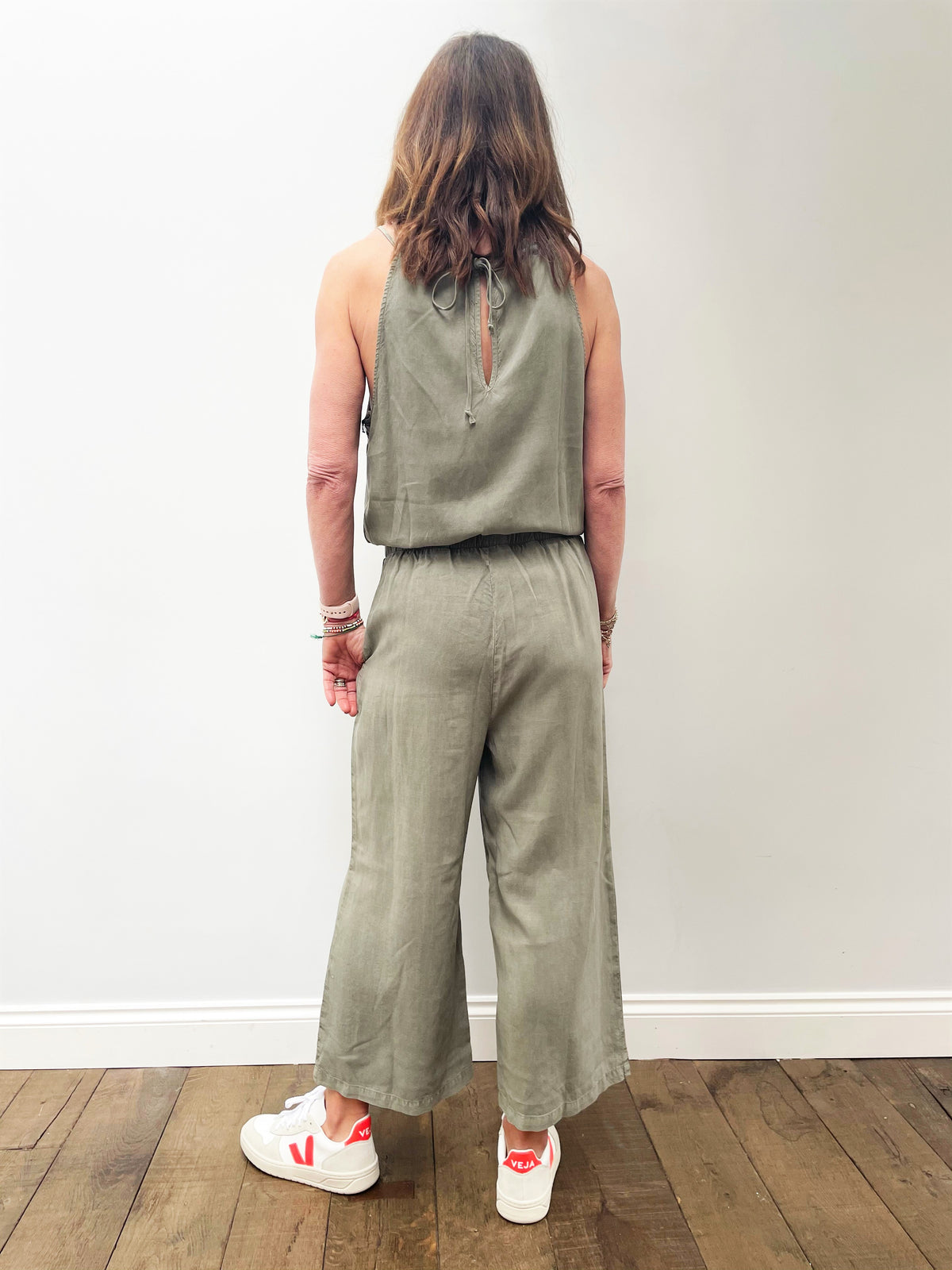 BD Fray Neck Wide Leg Jumpsuit 6416 in Soft Army