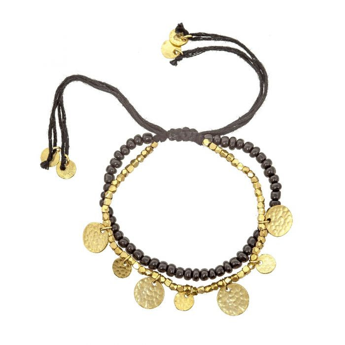 Ashiana JBI07429 Two Row Bracelet with Gold Coins in Black