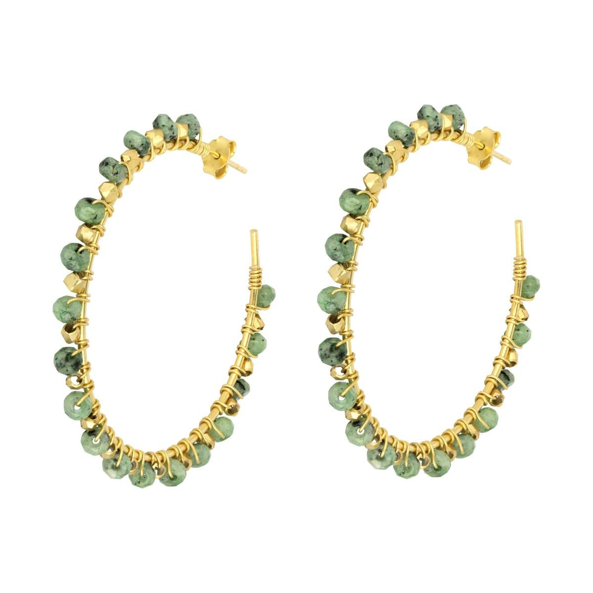 Ashiana JEI05702 Riva Hoop Earrings with Beads in Dark Green