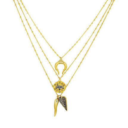 Ashiana JNC09148 Three Line Lucky Charm Necklace in Gold