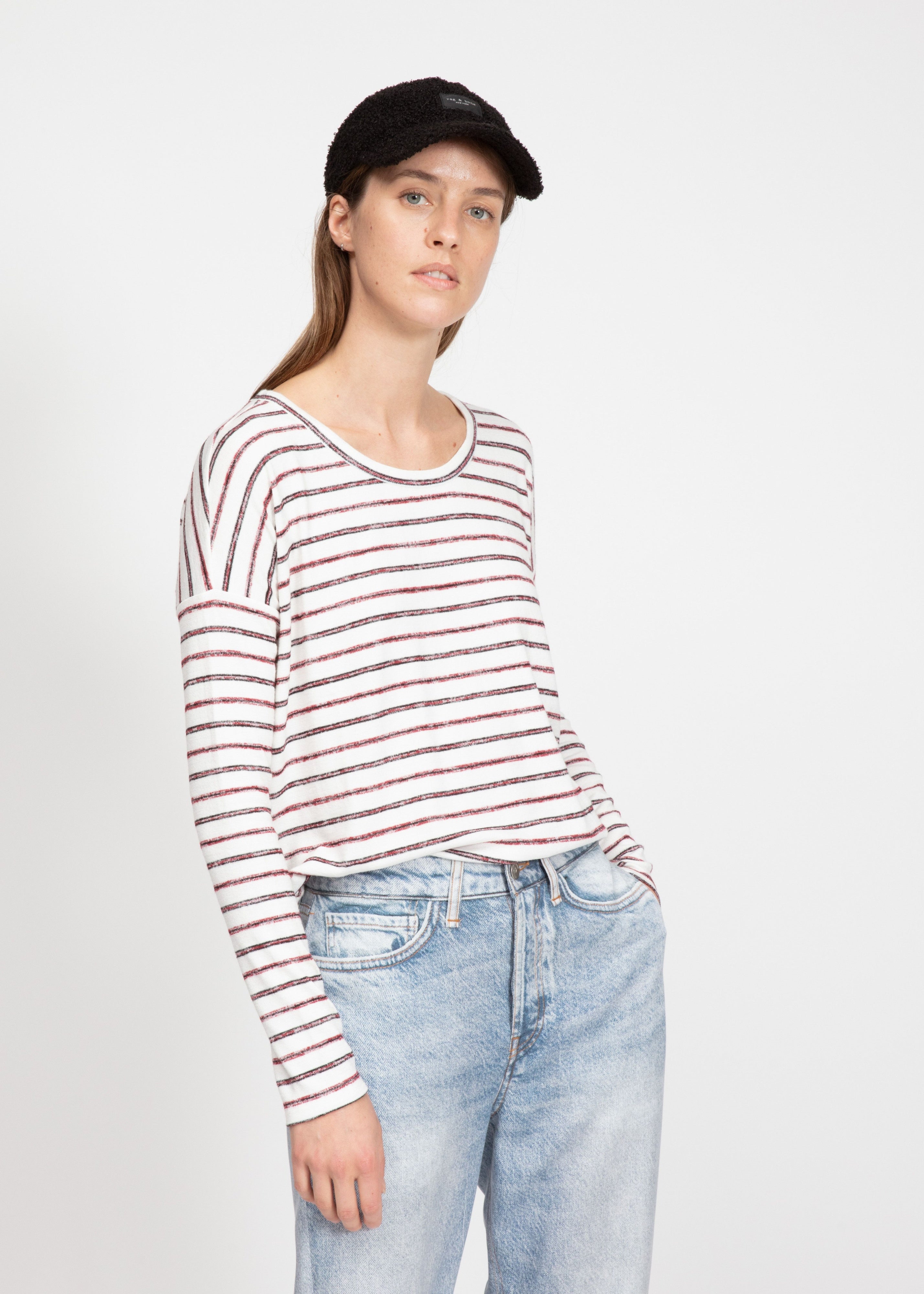 R&B The Knit Striped LS Top in Red Multi